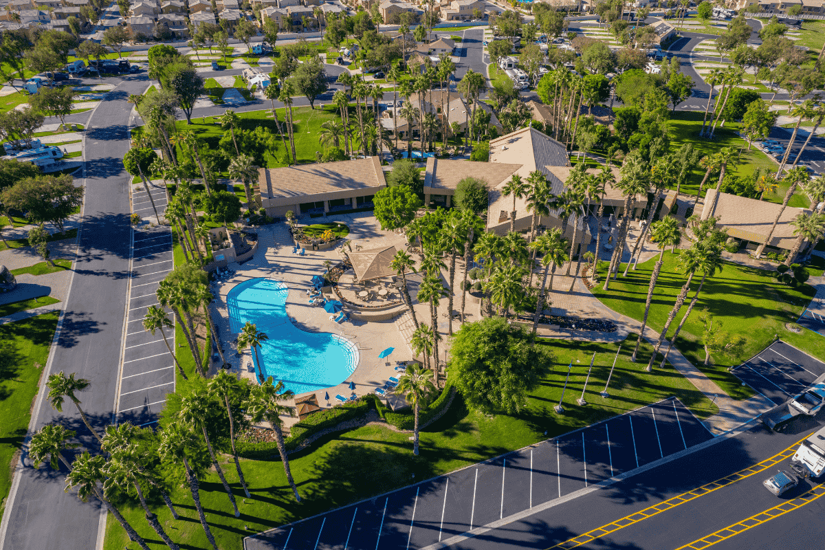Aerial view of Emerald Desert RV Resort