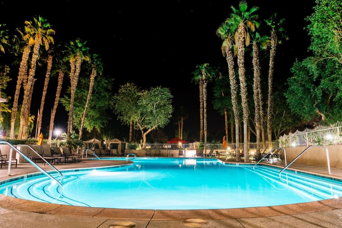 Nighttime swimming pool view